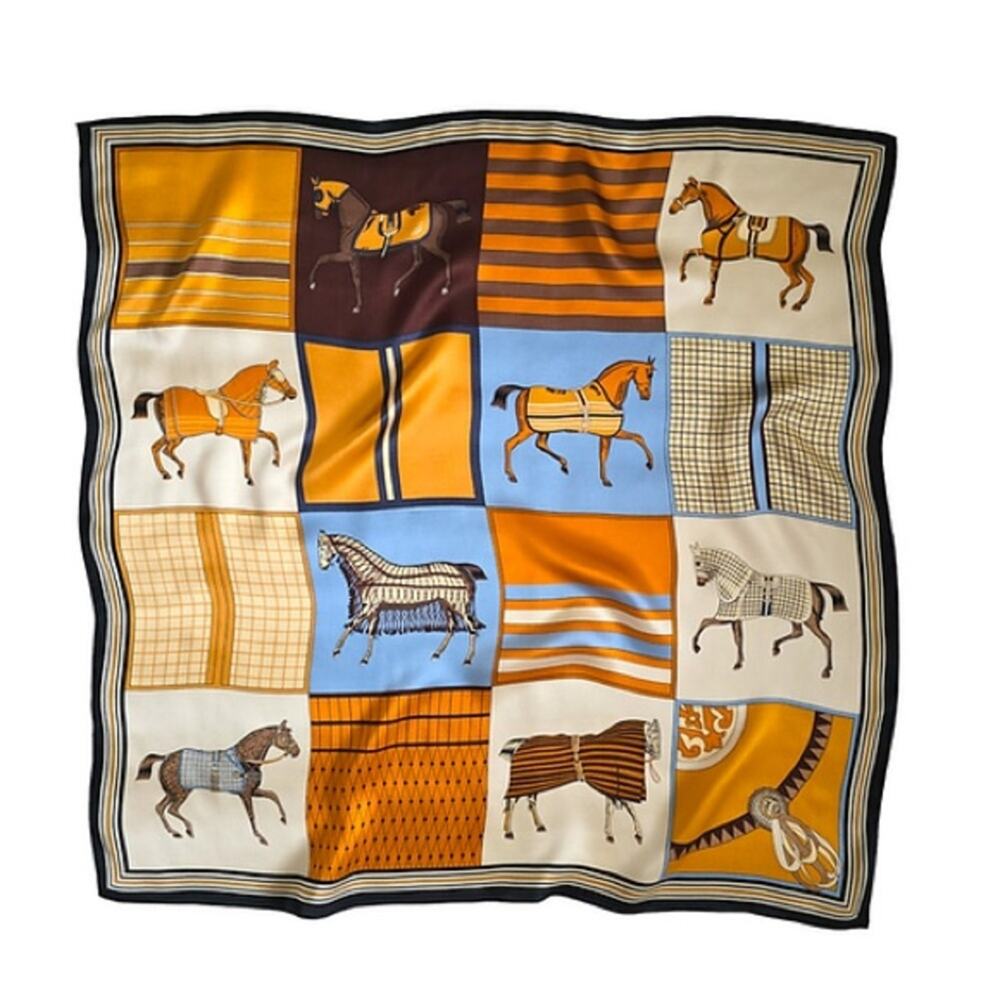 Luxury Inspired Horse Print Silk Satin Scarf - Picture 12 of 12